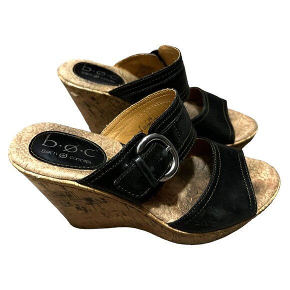 b.o.c. Black Leather Wedge Sandals Sz 7 Womens C17903 CIK12 - Picture 14 of 15